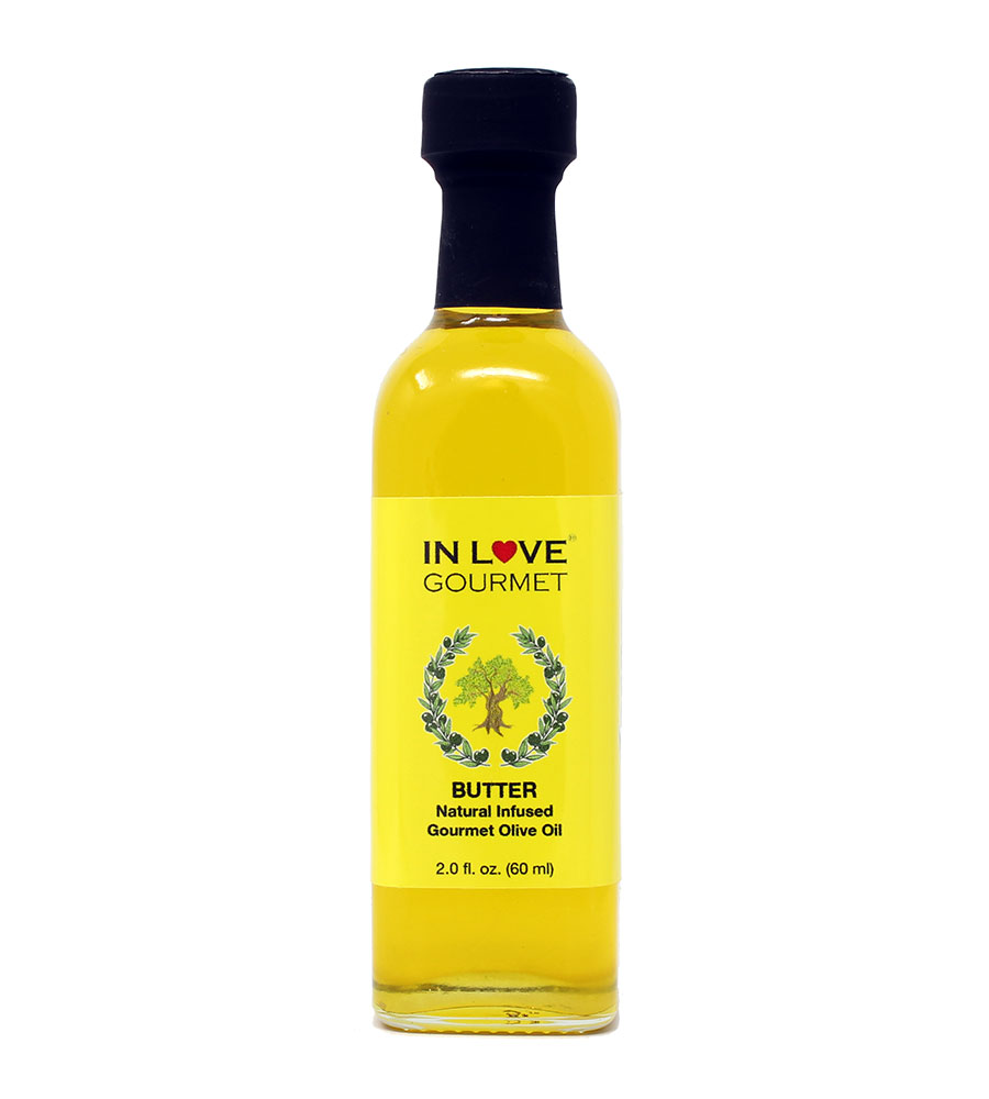 Butter Natural Flavor Infused Gourmet Olive Oil 60ML/2oz (Sample Size) Awesome Buttery Flavored Extra Virgin Olive Oil.