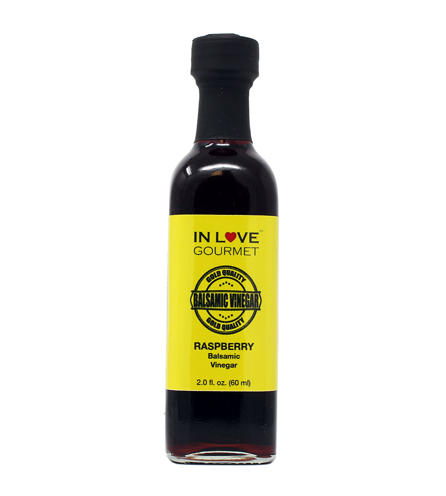 Raspberry Balsamic Vinegar 60ml/2oz (Sample Size) Great drizzled on veggie and fruit salads, pairs well with our Lemon Infused Olive Oil as a Vinaigrette