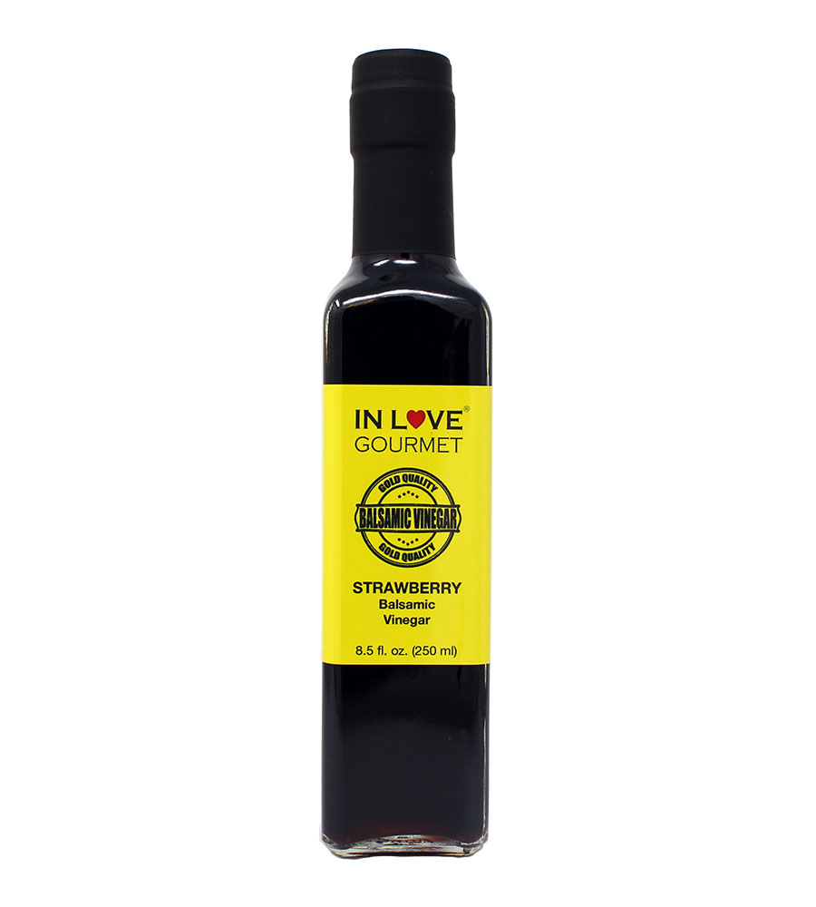 Strawberry Balsamic Vinegar 250ML/8.5oz Great on Red or White Meats, Bacon, Salads, Fish, Mushrooms, Ice Cream, Fruit Salads, and Fresh Soft Mild Cheeses
