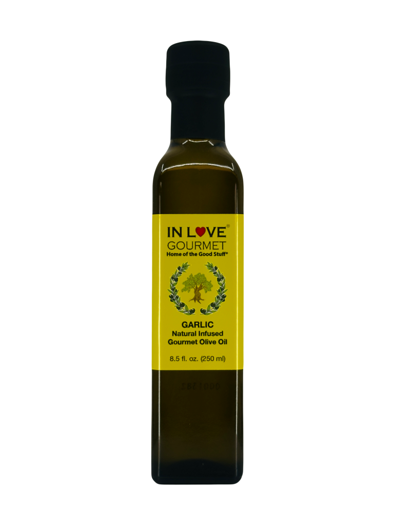 Garlic Natural Flavor Infused Gourmet Olive Oil 250ML/8.5oz Great Tossed with Pasta, on Salads, as a Sandwich Spread, for Bread Dipping and in Marinades.