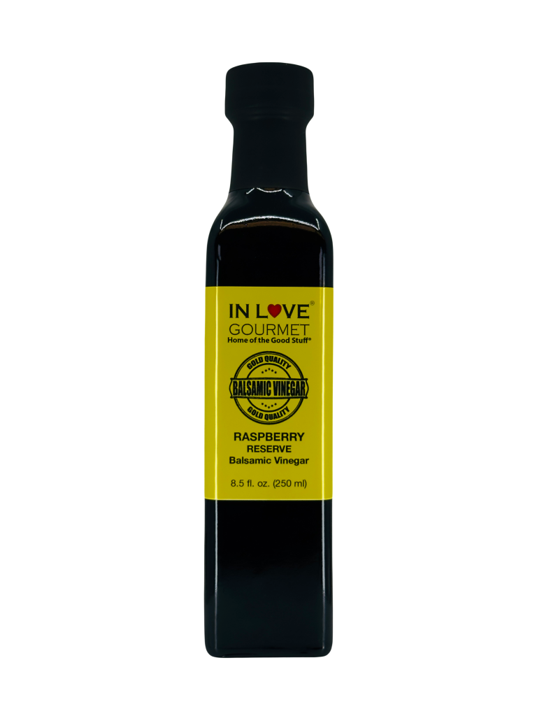 Raspberry RESERVE Balsamic Vinegar 250ML/8.5oz Great drizzled on veggie and fruit salads, pairs well with our Lemon Infused Olive Oil as a Vinaigrette